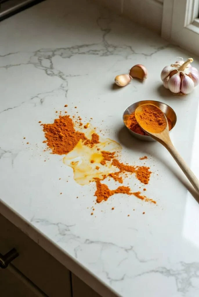 لکه زردچوبه روی کابینت سفید