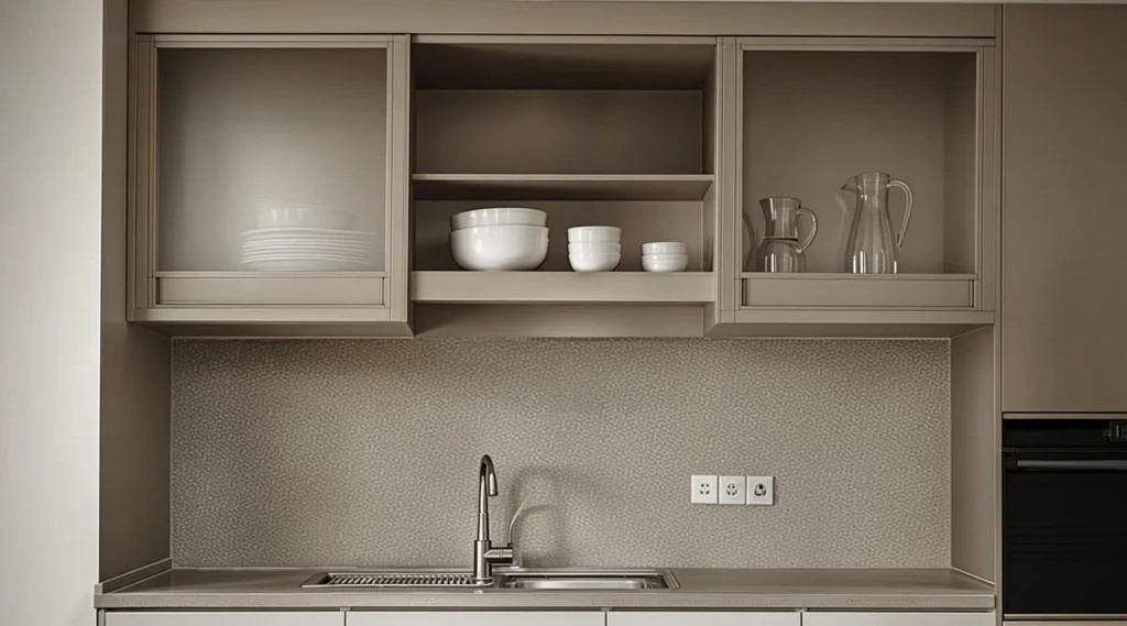 کابینت آشپزخانه کوچک با دو درب شیشه‌ای