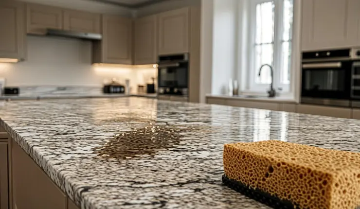 تمیز کردن صفحه کابینت سنگی در آشپزخانه مدرن