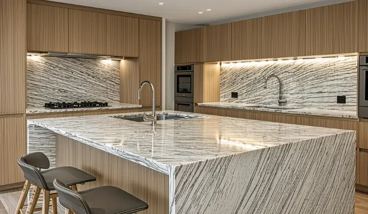 صفحه کابینت SPL طرح سنگ در آشپزخانه مدرن